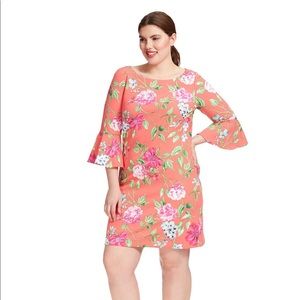 Bell Sleeve Plus-Size Floral Print Shift Dress